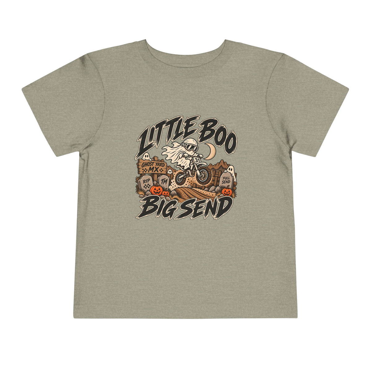 Little Boo. Big Send Toddler Tee | Throttle Tots | Toddler Halloween Motocross Ghost Shirt