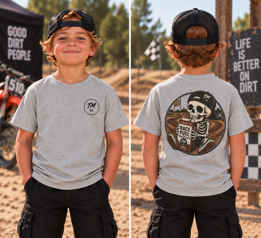 Race Fuel Skull Toddler Dirt Bike Shirt | Chocolate Milk Skull Moto Tee | Throttle Tots Motocross Shirt