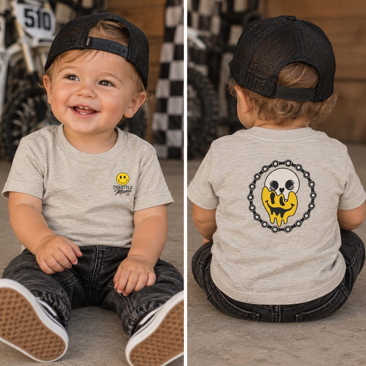 Throttle Minis Meltdown Tee | Infant Dirt Bike Shirt | Skull Smiley Moto Graphic Tee