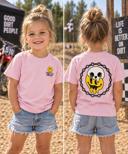Throttle Tots Meltdown Tee | Toddler Dirt Bike Shirt | Skull Smiley Moto Graphic Tee