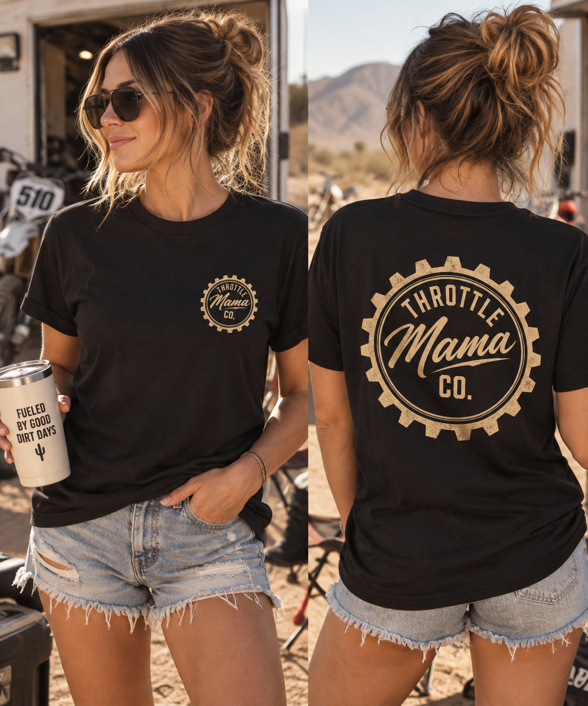 Throttle Mama & Daddy Sprocket Tee | Vintage Moto Graphic Shirt | Garment-Dyed Dirt Bike Tee