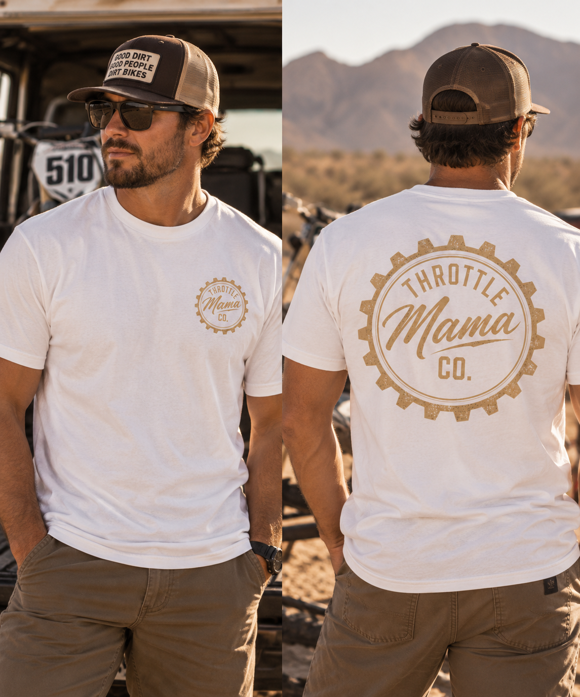 Throttle Mama & Daddy Sprocket Tee | Vintage Moto Graphic Shirt | Garment-Dyed Dirt Bike Tee