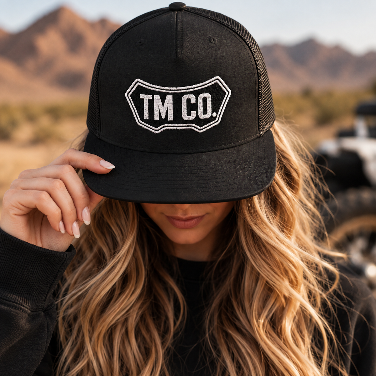Throttle Mama Co. TM Co. Moto Plate Trucker Hat | Throttle Lids Snapback Flat
