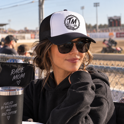 Throttle Mama Co. Desert Chain Trucker Hat | Black & White Moto Snapback
