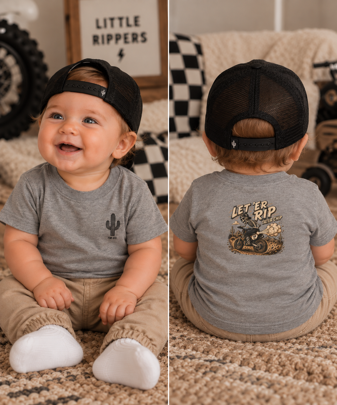 Let ’Er Rip, Tater Chip Tee | Throttle Minis Infant Motocross Shirt | Baby Moto Tee