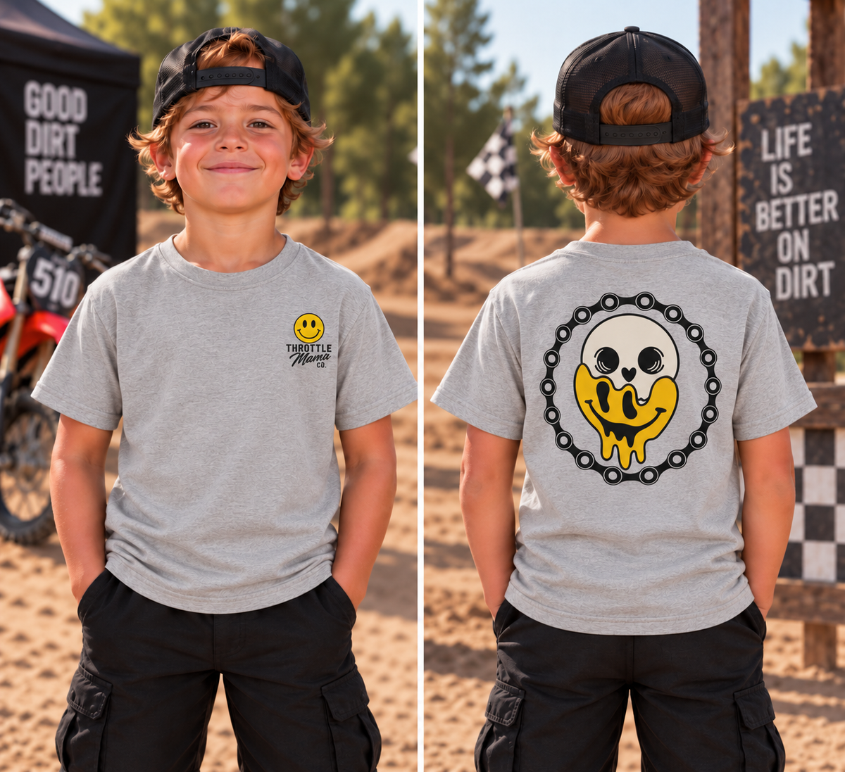 Throttle Kids Meltdown Tee | Youth Dirt Bike Shirt | Skull Smiley Moto Graphic Tee
