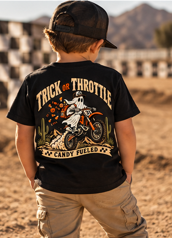 Trick or Throttle | Throttle Kids | Youth Halloween Dirt Bike Shirt