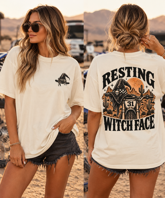 Resting Witch Face Tee | Throttle Mama | Women’s Vintage Halloween Moto Shirt
