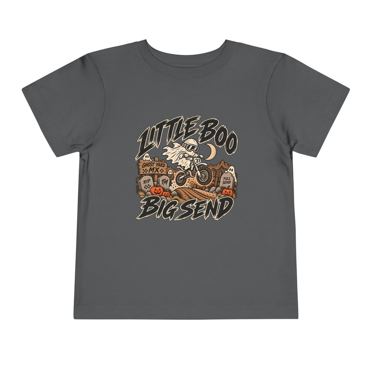 Little Boo. Big Send Toddler Tee | Throttle Tots | Toddler Halloween Motocross Ghost Shirt