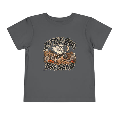 Little Boo. Big Send Toddler Tee | Throttle Tots | Toddler Halloween Motocross Ghost Shirt