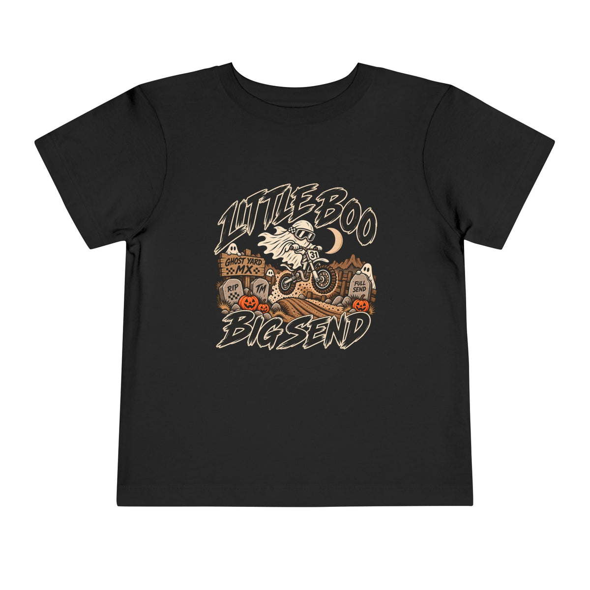 Little Boo. Big Send Toddler Tee | Throttle Tots | Toddler Halloween Motocross Ghost Shirt