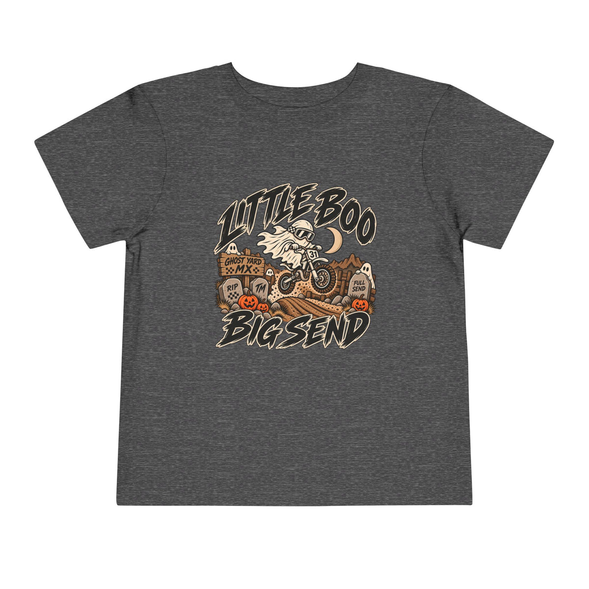 Little Boo. Big Send Toddler Tee | Throttle Tots | Toddler Halloween Motocross Ghost Shirt